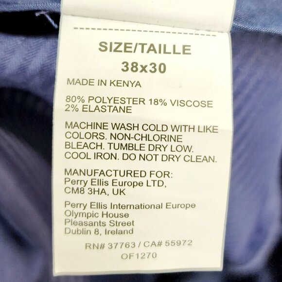 Perry Ellis Mens Portfolio Navy Slim Fit Dress Pants Size 38x30 New - Picture 12 of 14